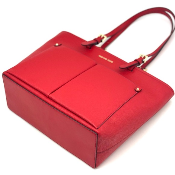 Michael Kors Jet Set Medium Pocket Tote Bag Red/Gold (NWT) - Picture 4 of 10